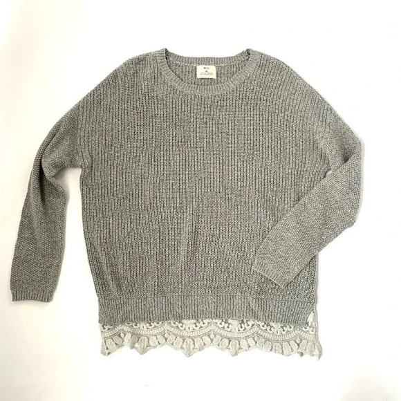 Pins‎ and Needles Oversized Lace Trim Knit Sweater - Gray - Size S - EUC - Picture 1 of 11